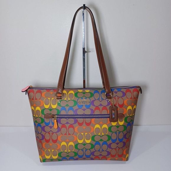 Coach Handbags - NWT COACH CA555 Gallery Tote In Rainbow Signature Canvas & Leather Pride